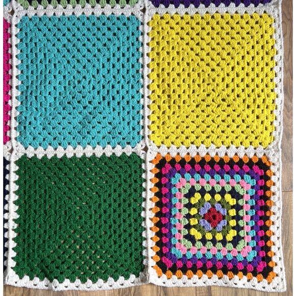 Vtg Crochet Granny Square Roseanne Blanket MultiColored Afghan Throw 66" X 51" - Picture 7 of 11